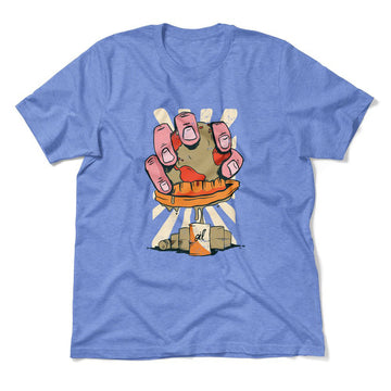 Planet Oil Squeezer Men/Unisex T-Shirt in Heather Columbia Blue color